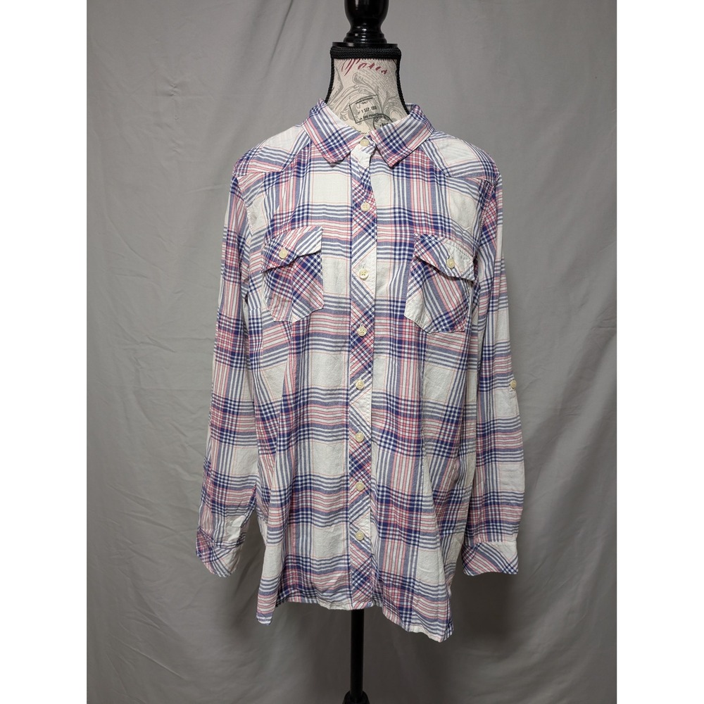 Torrid Pink Blue White Plaid Button Up Cotton Shirt Casual Women's Plus 0 Large